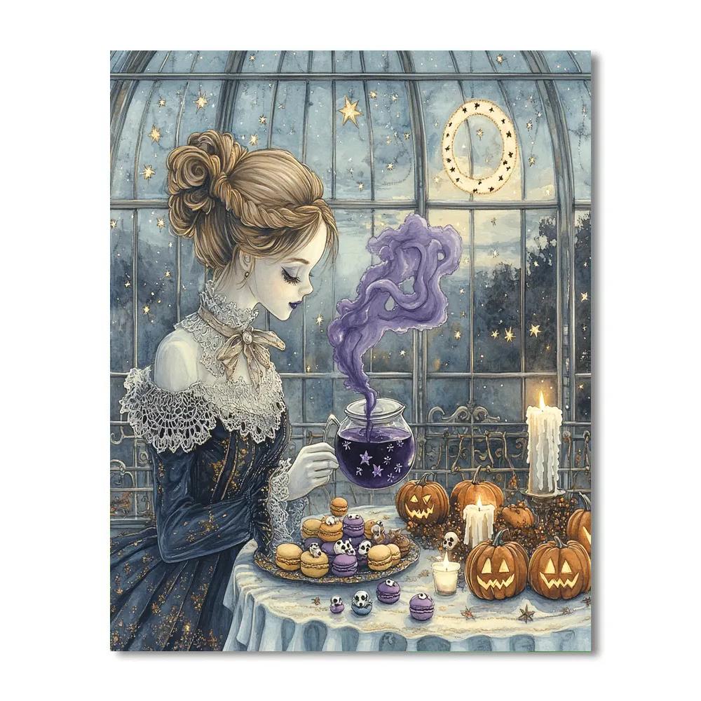 Moonlit Tea Party With Spooky Constellations paint by color