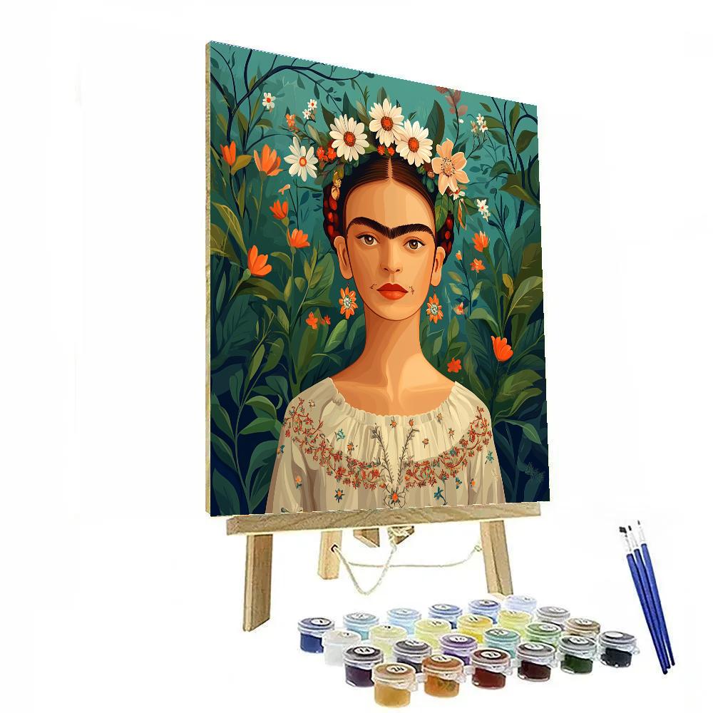 Frida Kahlo Inspired Portrait With Tropical Flowers DIY paint by numbers