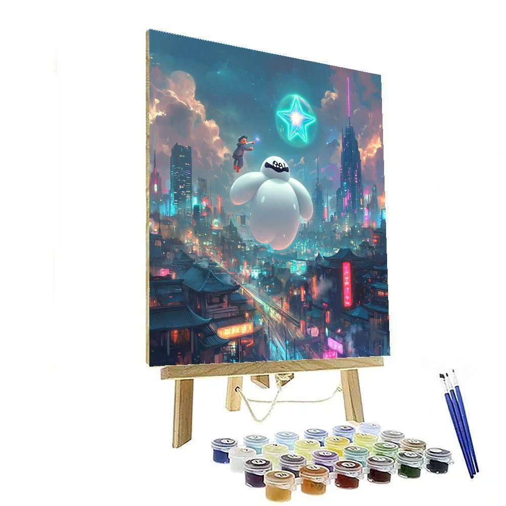 Baymax And Hiro Neon Star City Glide Disney Inspired DIY paint by numbers