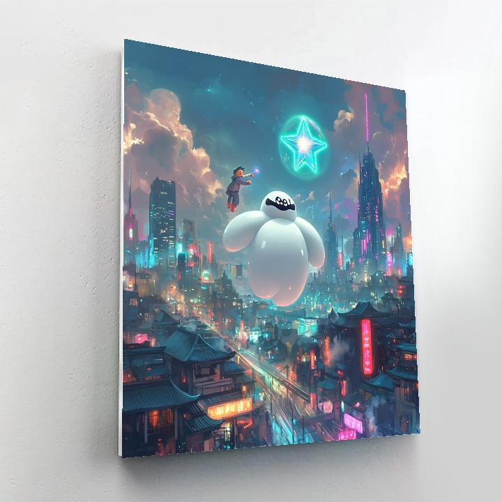 Baymax And Hiro Neon Star City Glide Disney Inspired DIY paint by numbers