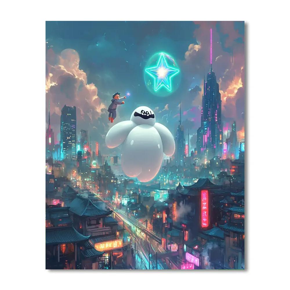 Baymax And Hiro Neon Star City Glide Disney Inspired DIY paint by numbers