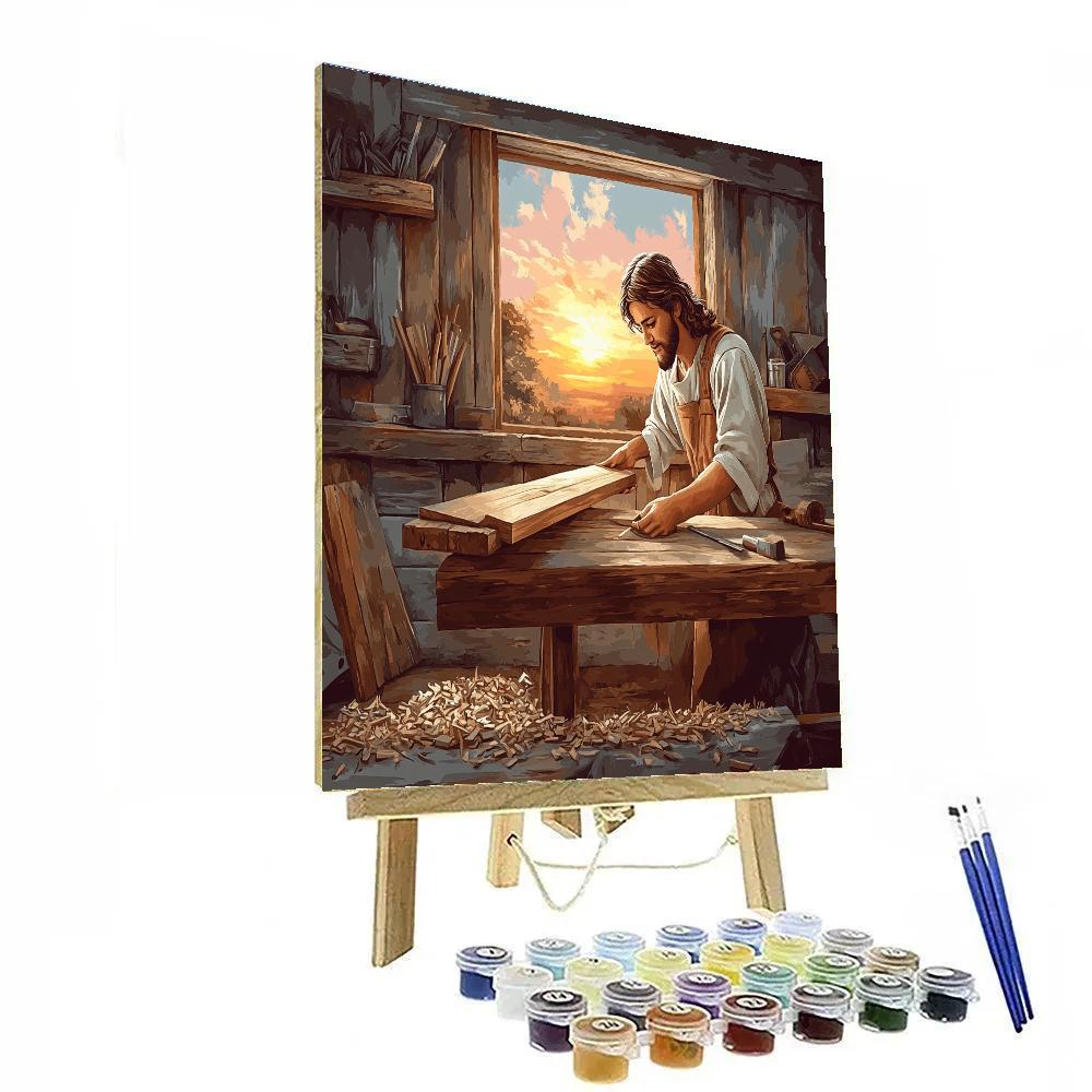 Carpenter Bench With Jesus At Dawn Paint by numbers art