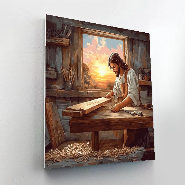 Carpenter Bench With Jesus At Dawn Paint by numbers art