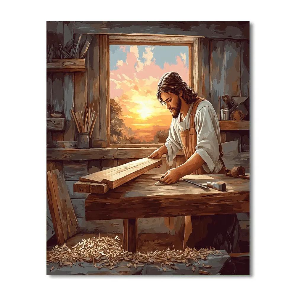 Carpenter Bench With Jesus At Dawn Paint by numbers art