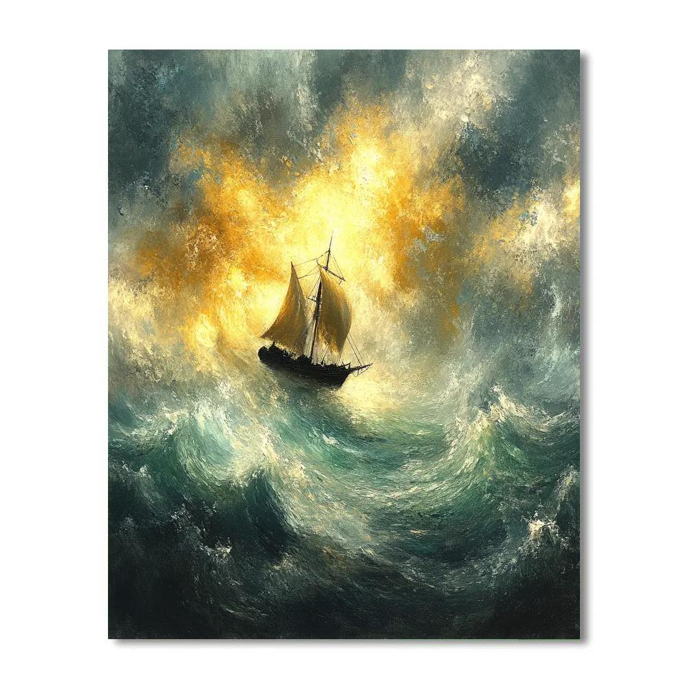 JMW Turner Inspired Ship In Golden Stormlight Painting by numbers kit