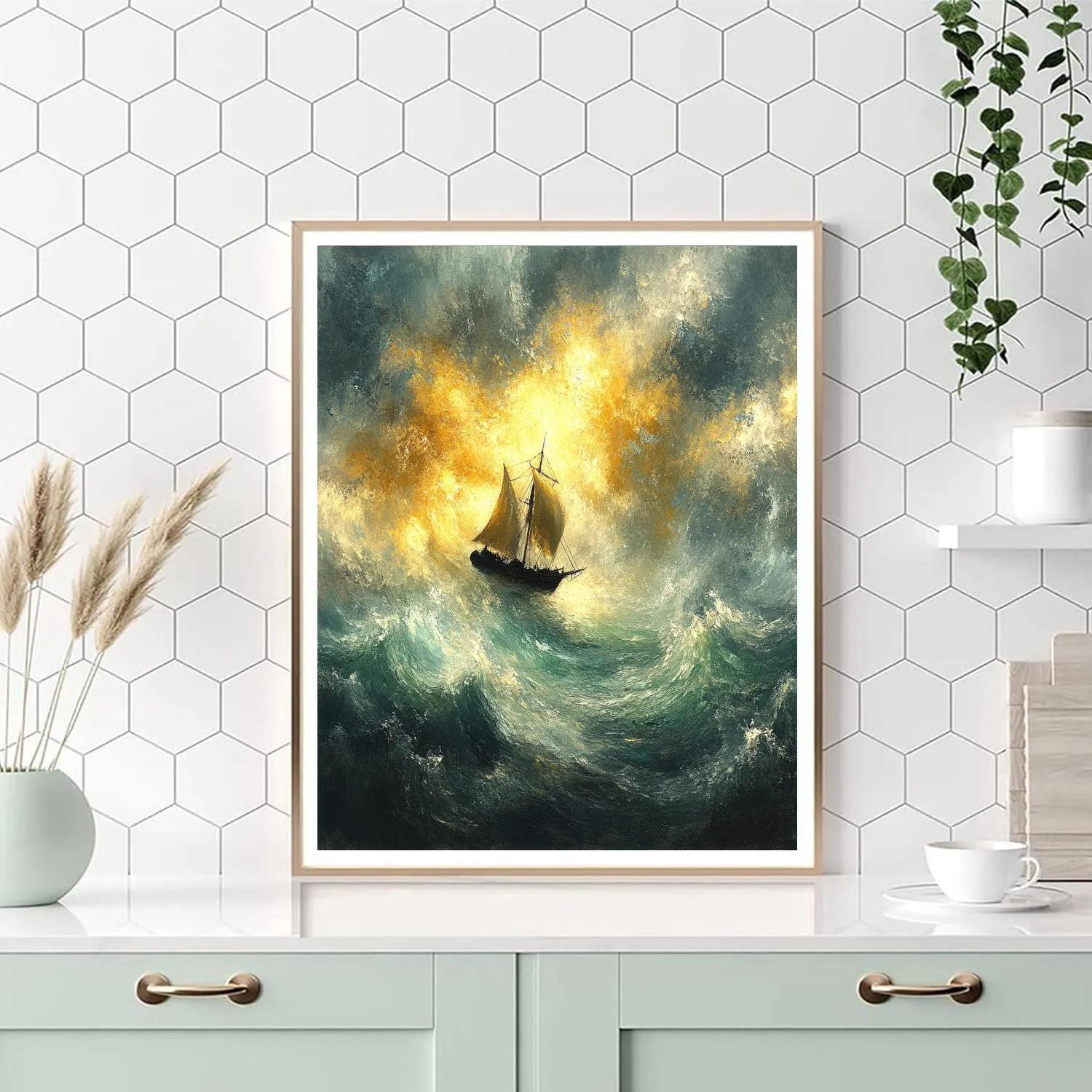 JMW Turner Inspired Ship In Golden Stormlight Painting by numbers kit