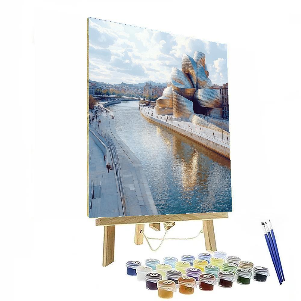 Guggenheim Museum Curves On The Bilbao River Spain paint by color