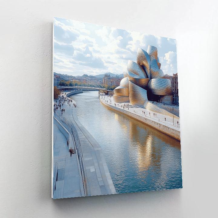 Guggenheim Museum Curves On The Bilbao River Spain paint by color