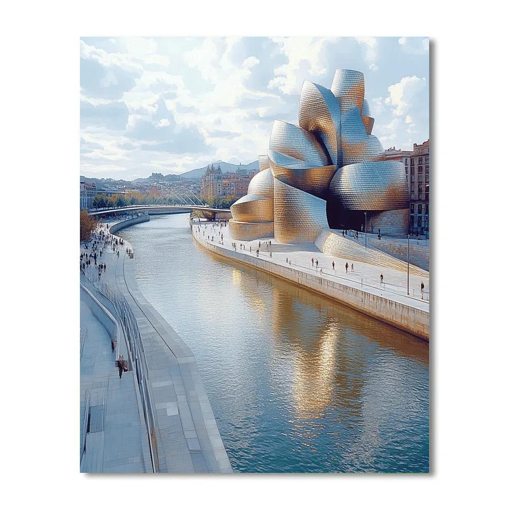Guggenheim Museum Curves On The Bilbao River Spain paint by color