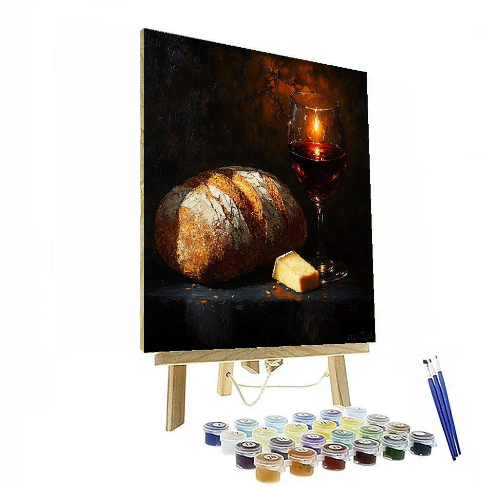 Caravaggio Inspired Still Life Of Bread Wine And Candle Number painting