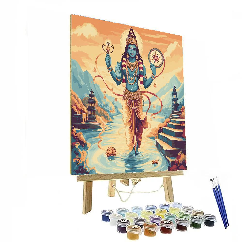 Vishnu At The River Of Time With A Lotus Compass Paint by numbers kits