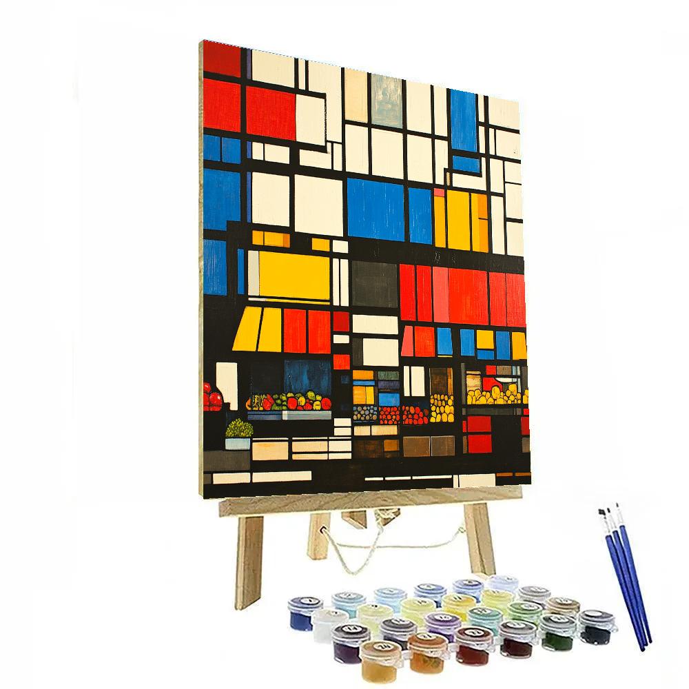 Piet Mondrian Inspired City Grid With Street Market paint by number