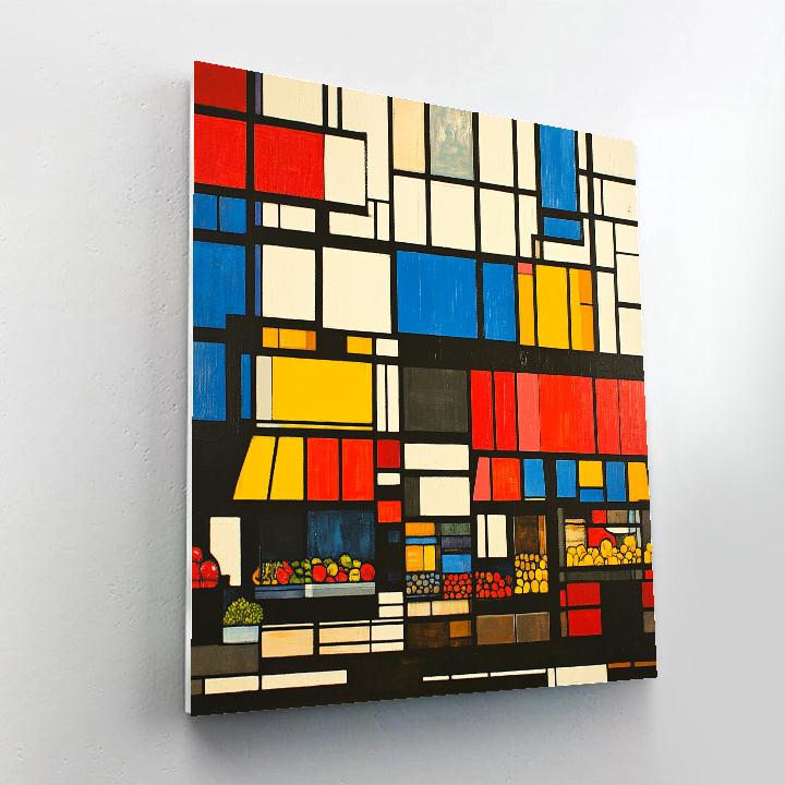 Piet Mondrian Inspired City Grid With Street Market paint by number