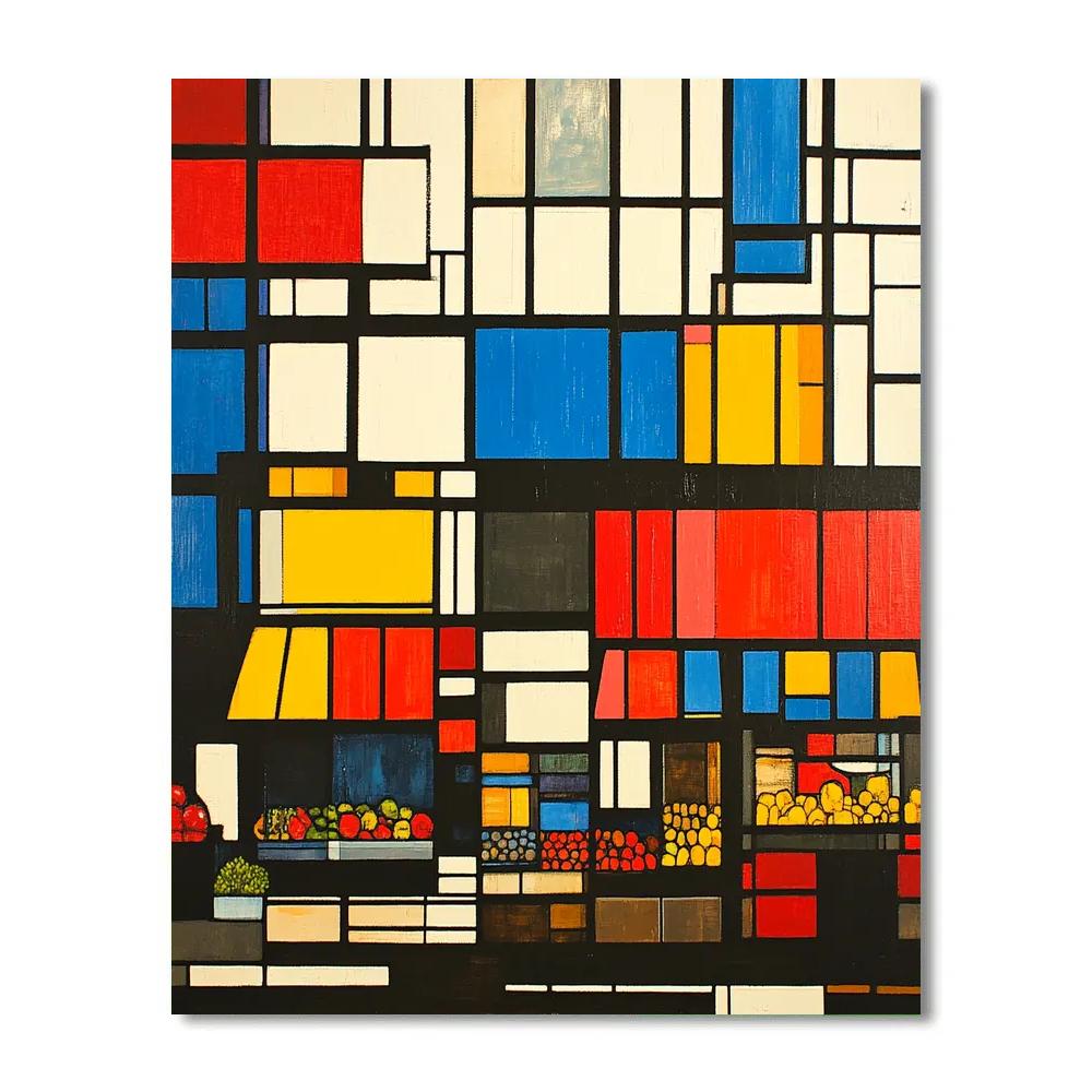 Piet Mondrian Inspired City Grid With Street Market paint by number