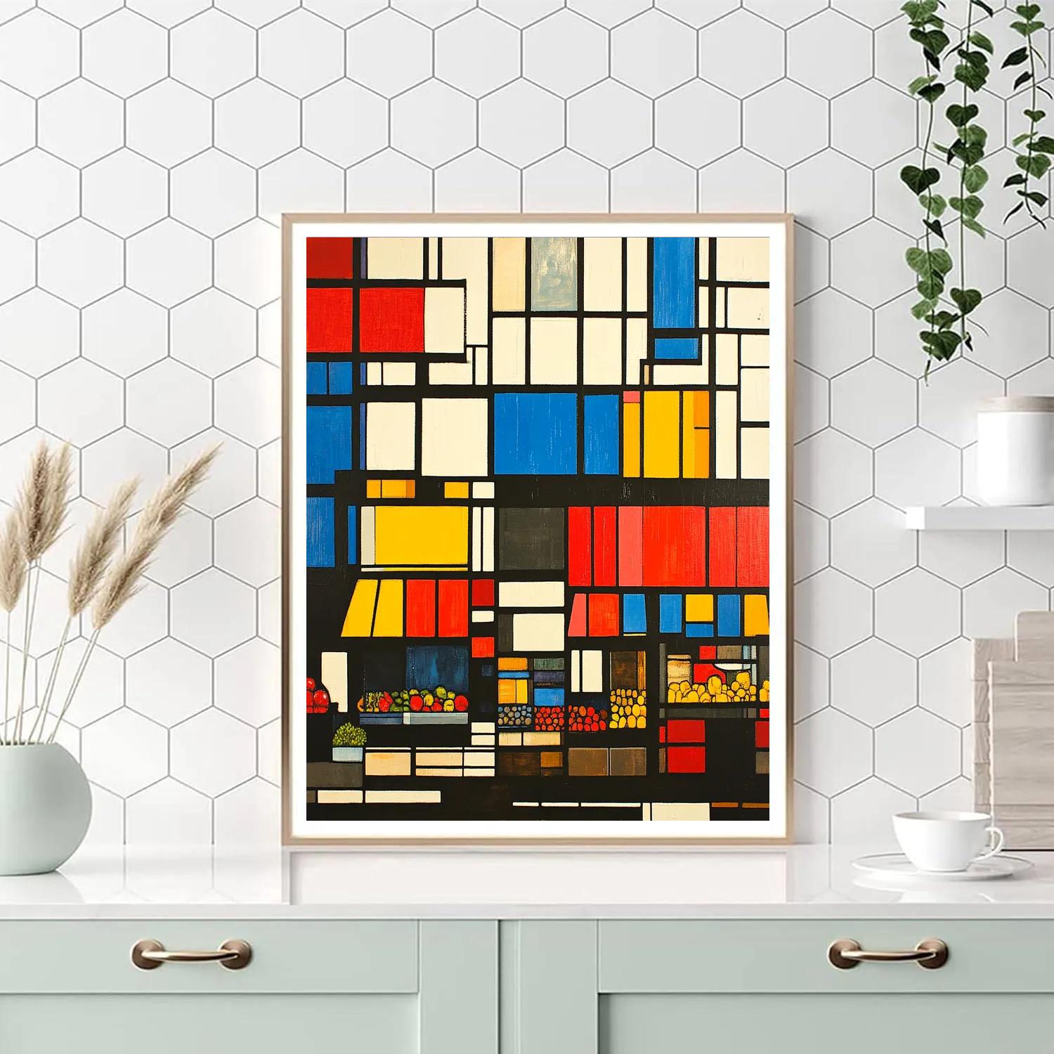Piet Mondrian Inspired City Grid With Street Market paint by number