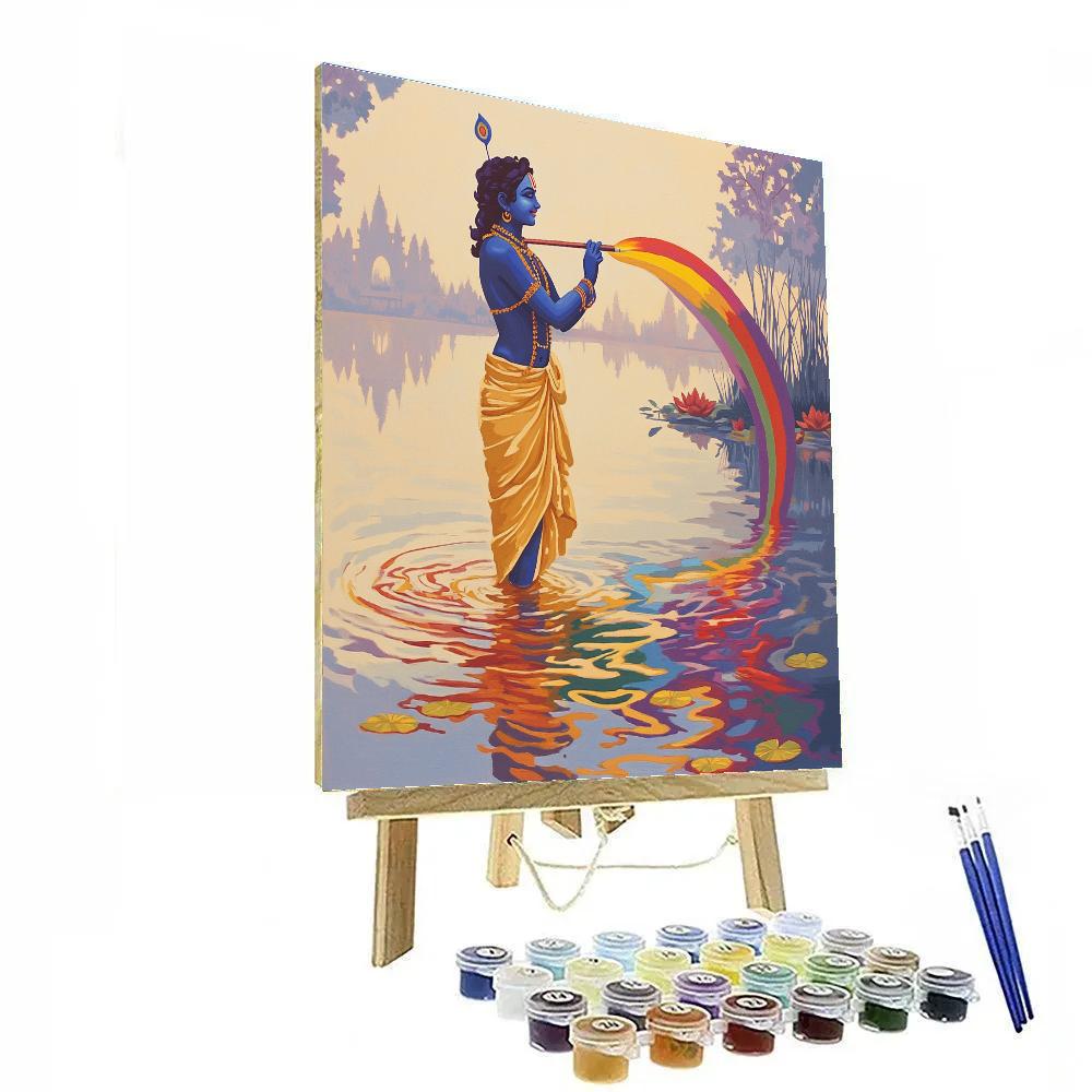 Krishna Paints A Rainbow On The Yamuna paint by number