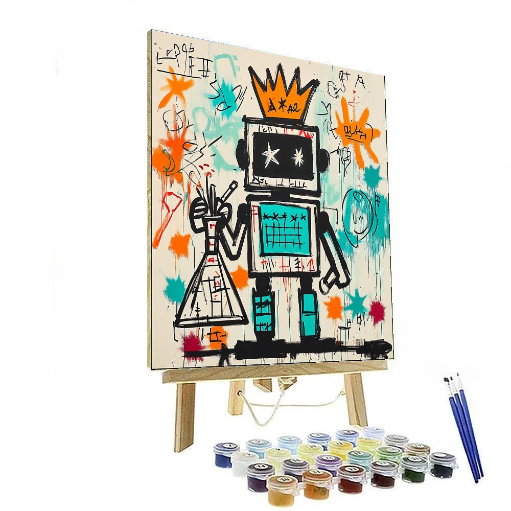 Jean Michel Basquiat Inspired Robot Scientist Sketch Numbered painting kits