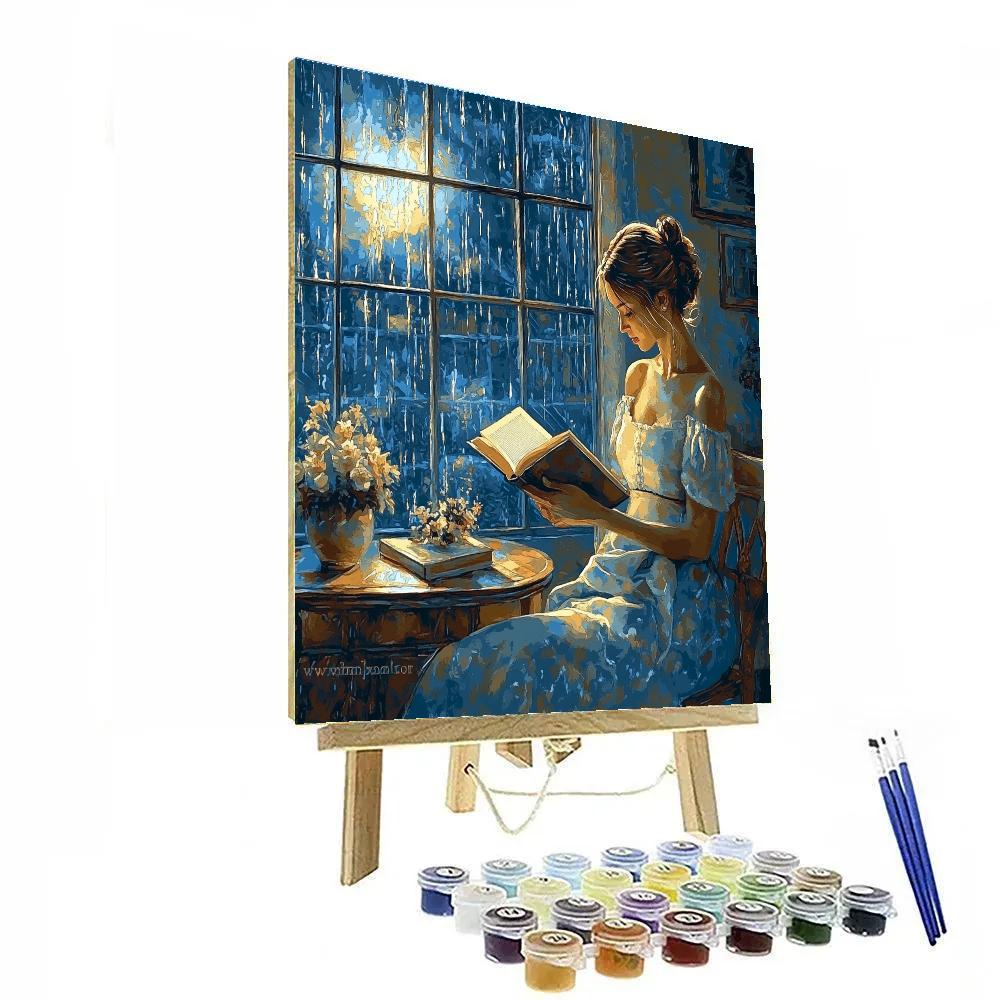 Vermeer Inspired Woman Reading By Window With Rain paint by number