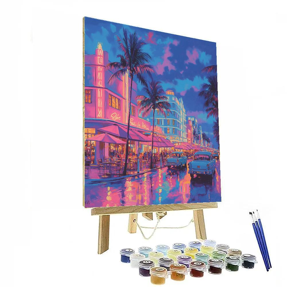 Art Deco Ocean Drive Evening Miami Beach United States Paint by numbers kits