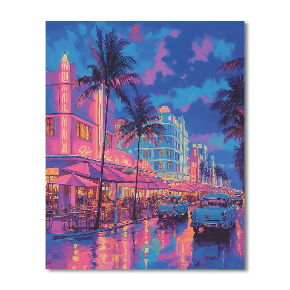 Art Deco Ocean Drive Evening Miami Beach United States Paint by numbers kits