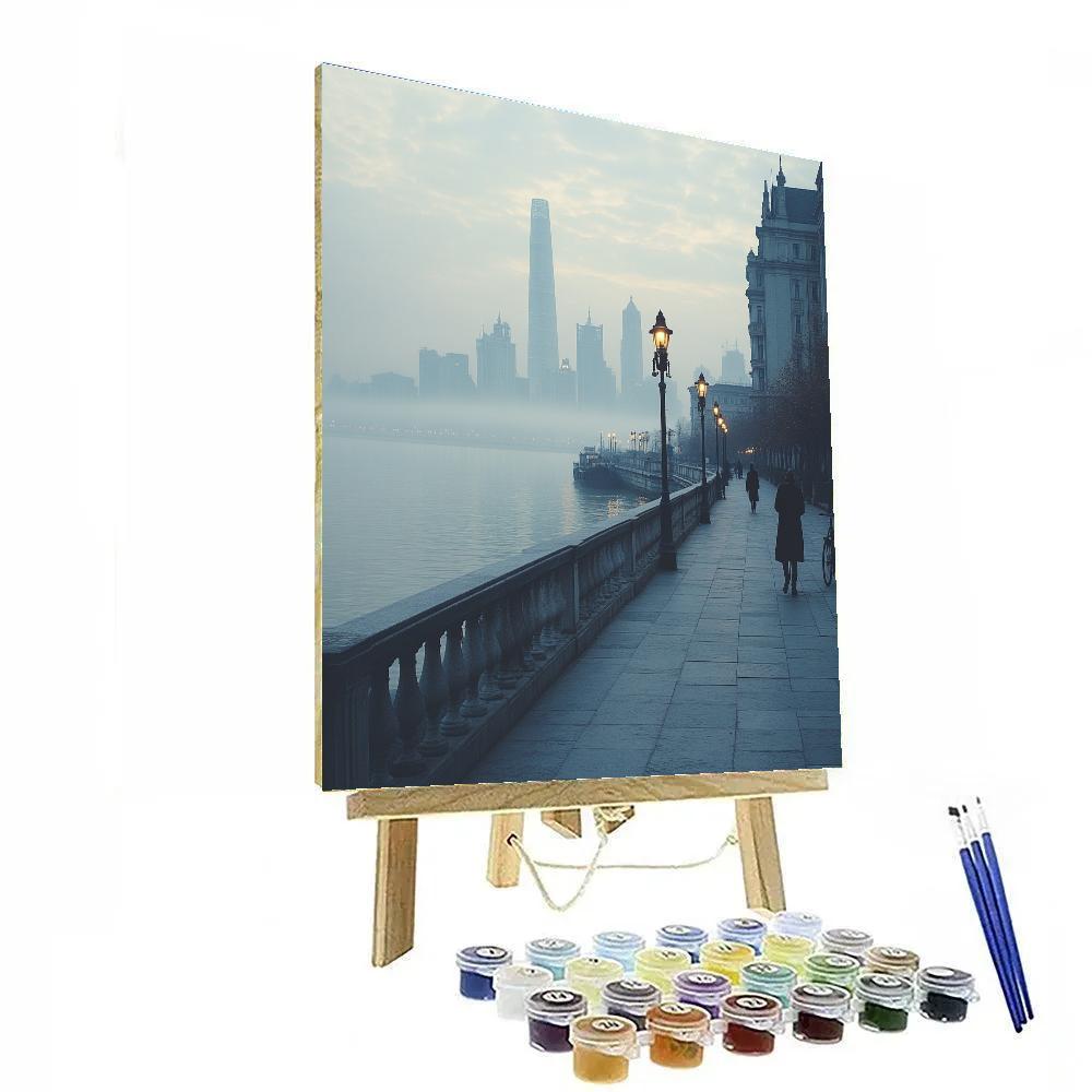 The Bund Riverside Promenade Foggy Morning Shanghai China Paint by numbers art