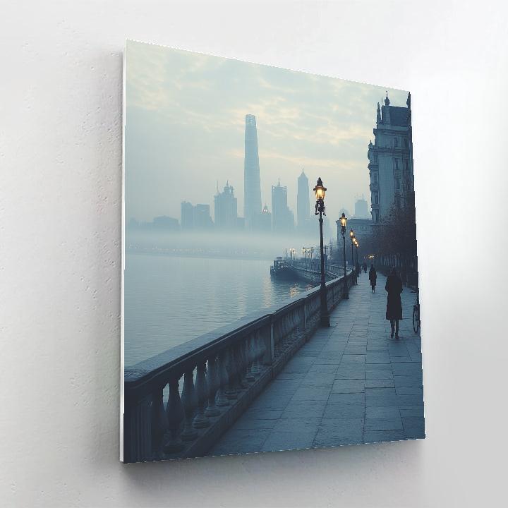 The Bund Riverside Promenade Foggy Morning Shanghai China Paint by numbers art