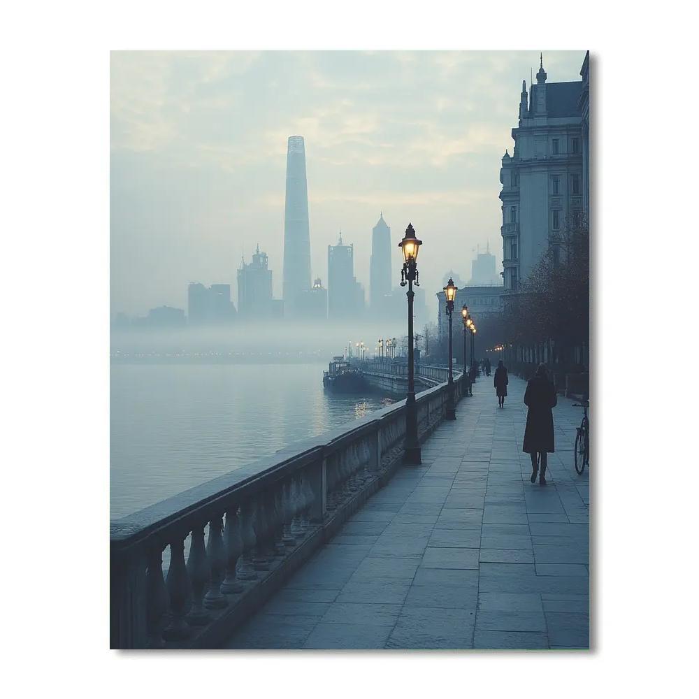 The Bund Riverside Promenade Foggy Morning Shanghai China Paint by numbers art