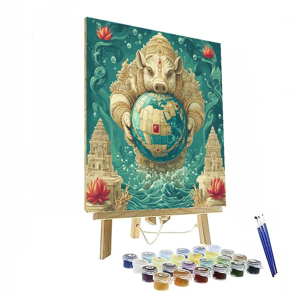 Varaha Lifting The Earth As A Patterned Jewel Sphere Painting by numbers kit
