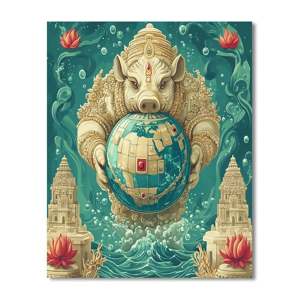 Varaha Lifting The Earth As A Patterned Jewel Sphere Painting by numbers kit