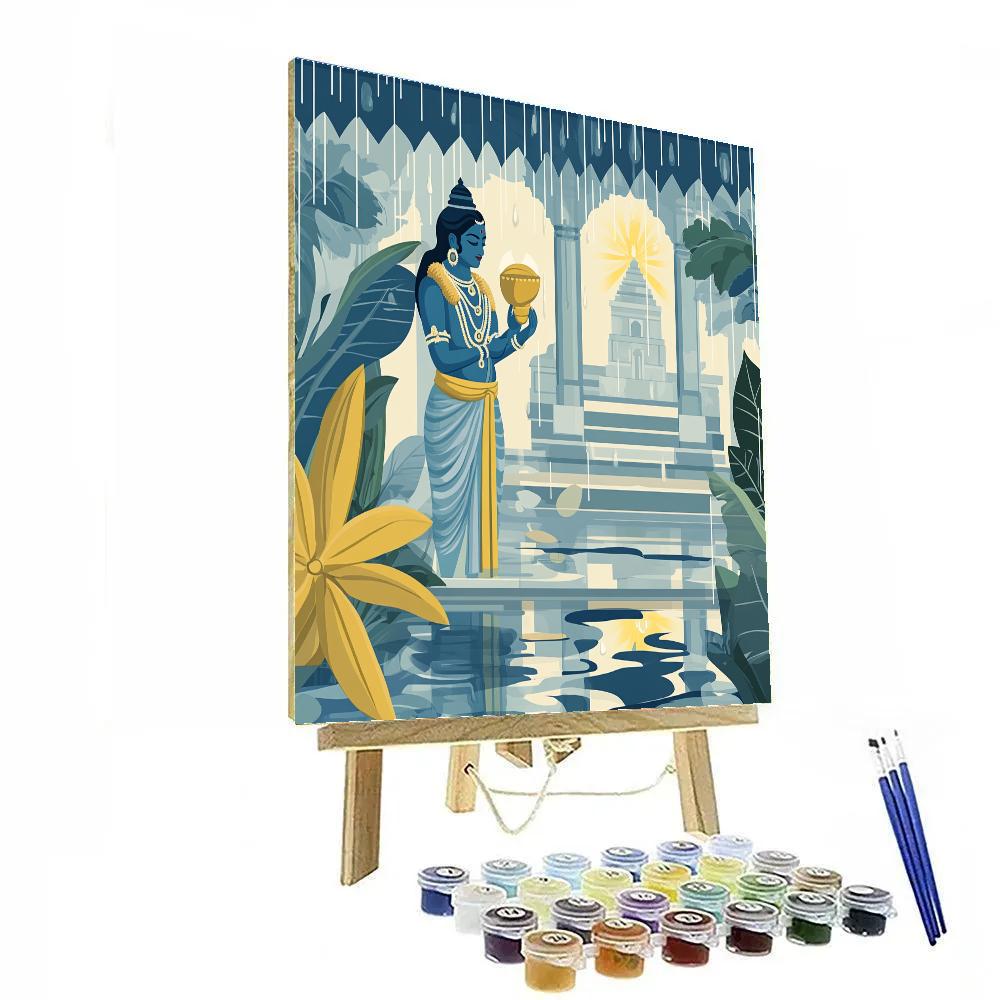 Vishnu In Monsoon Serenity Holding The Conch Of Calm Paint by numbers art
