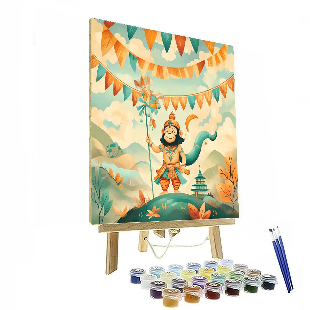 Hanuman With Windmill Prayer Flags painting number kit