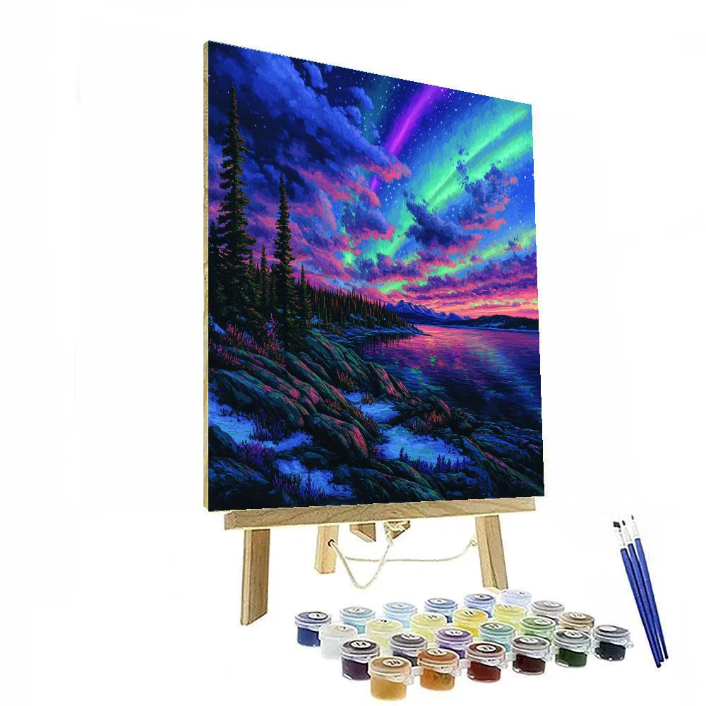 A.Y. Jackson Inspired Aurora Over Canadian Shield Ridges paint by number