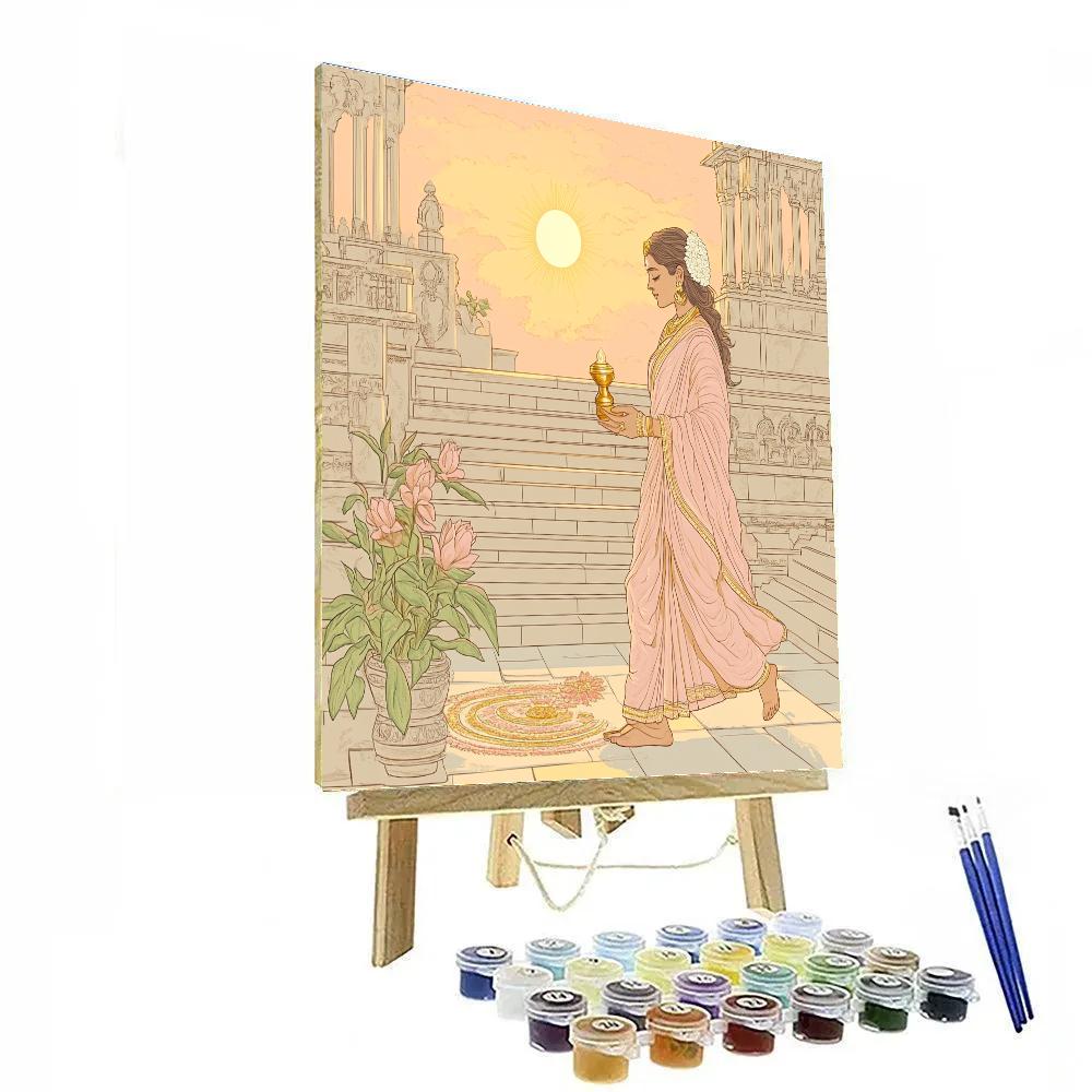 Temple Courtyard Calm, Parvati At Dawn DIY paint by numbers