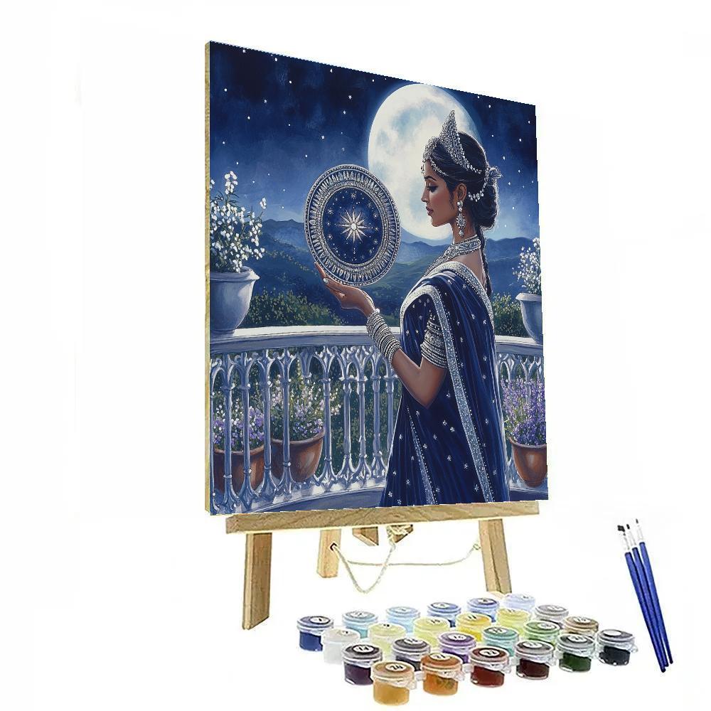 Moonlit Balcony, Parvati With Sacred Mirror Painting by numbers kit