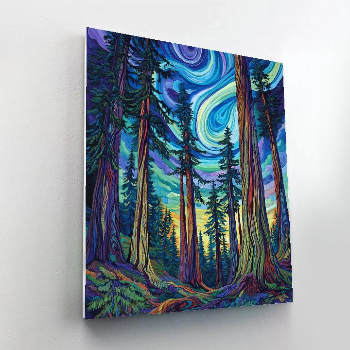 Emily Carr Inspired Cedar Cathedral Under Auroral Winds Numbered painting kits