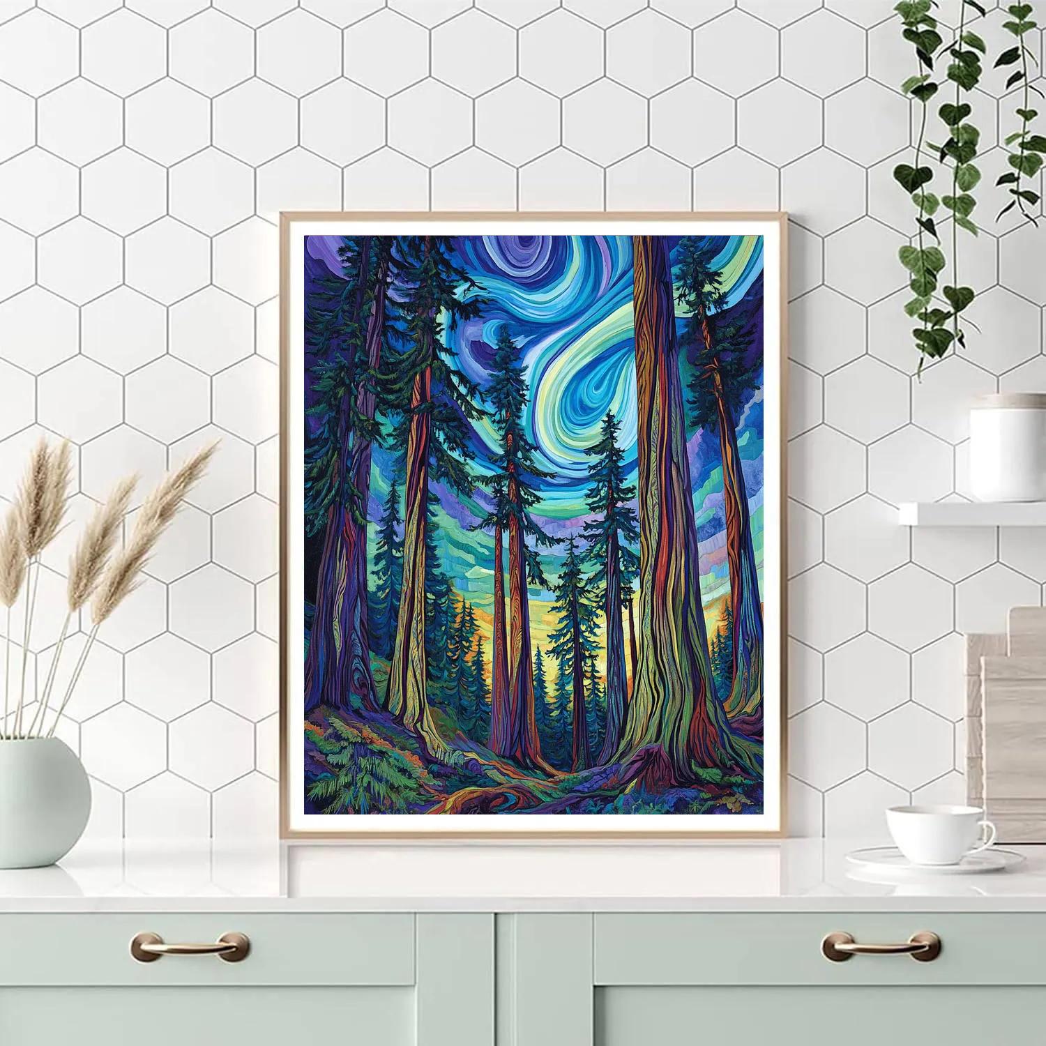 Emily Carr Inspired Cedar Cathedral Under Auroral Winds Numbered painting kits