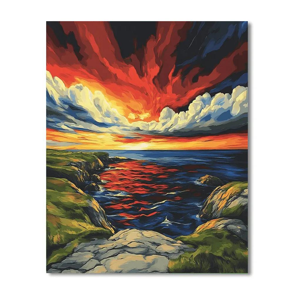 Edvard Munch Inspired Tectonic Twilight Fjord paint by color