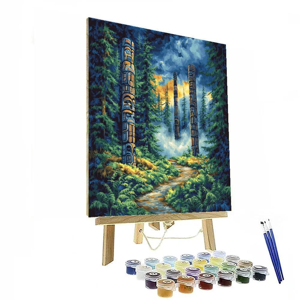 Emily Carr Inspired Totem Grove In Stormlit Coastal Fog Number painting