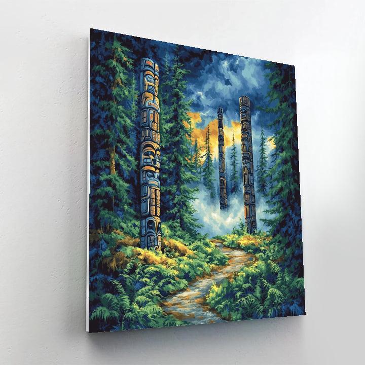 Emily Carr Inspired Totem Grove In Stormlit Coastal Fog Number painting