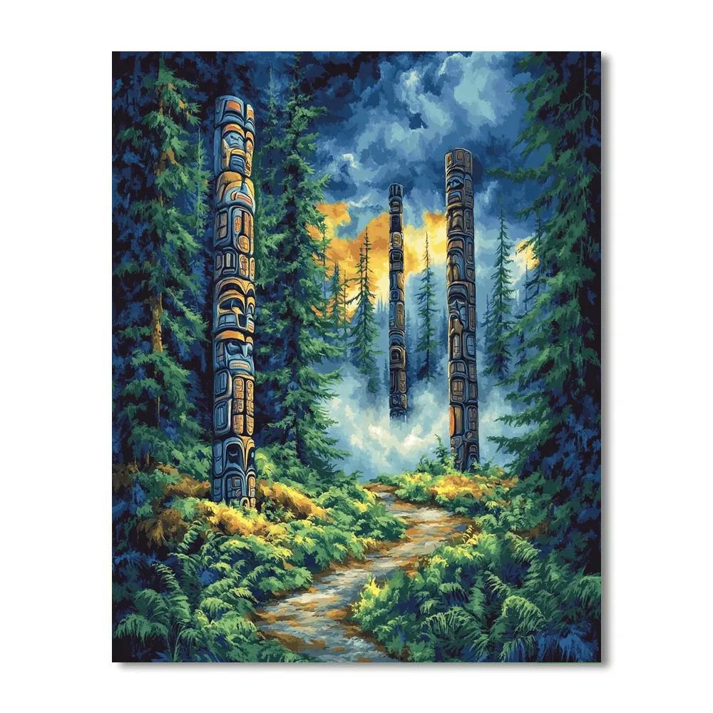Emily Carr Inspired Totem Grove In Stormlit Coastal Fog Number painting