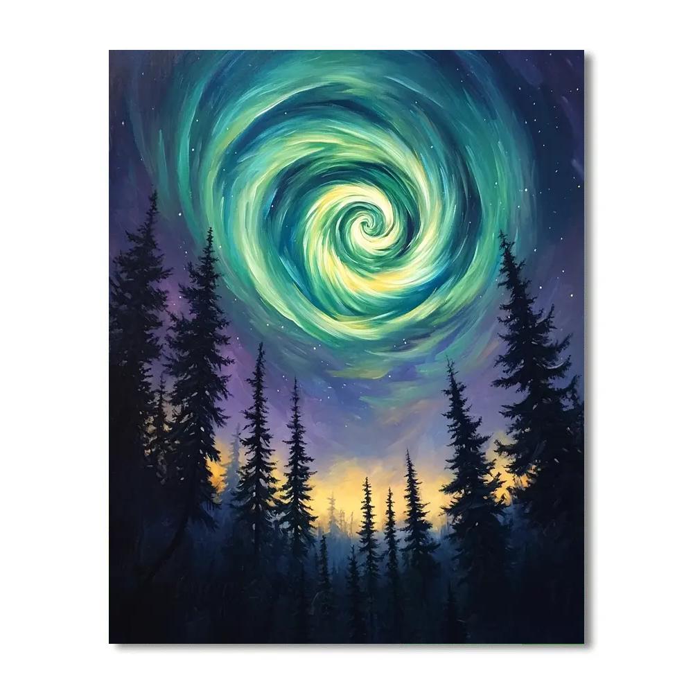 Edvard Munch Inspired Aurora Vortex Over Pine Silence Paint by numbers kits