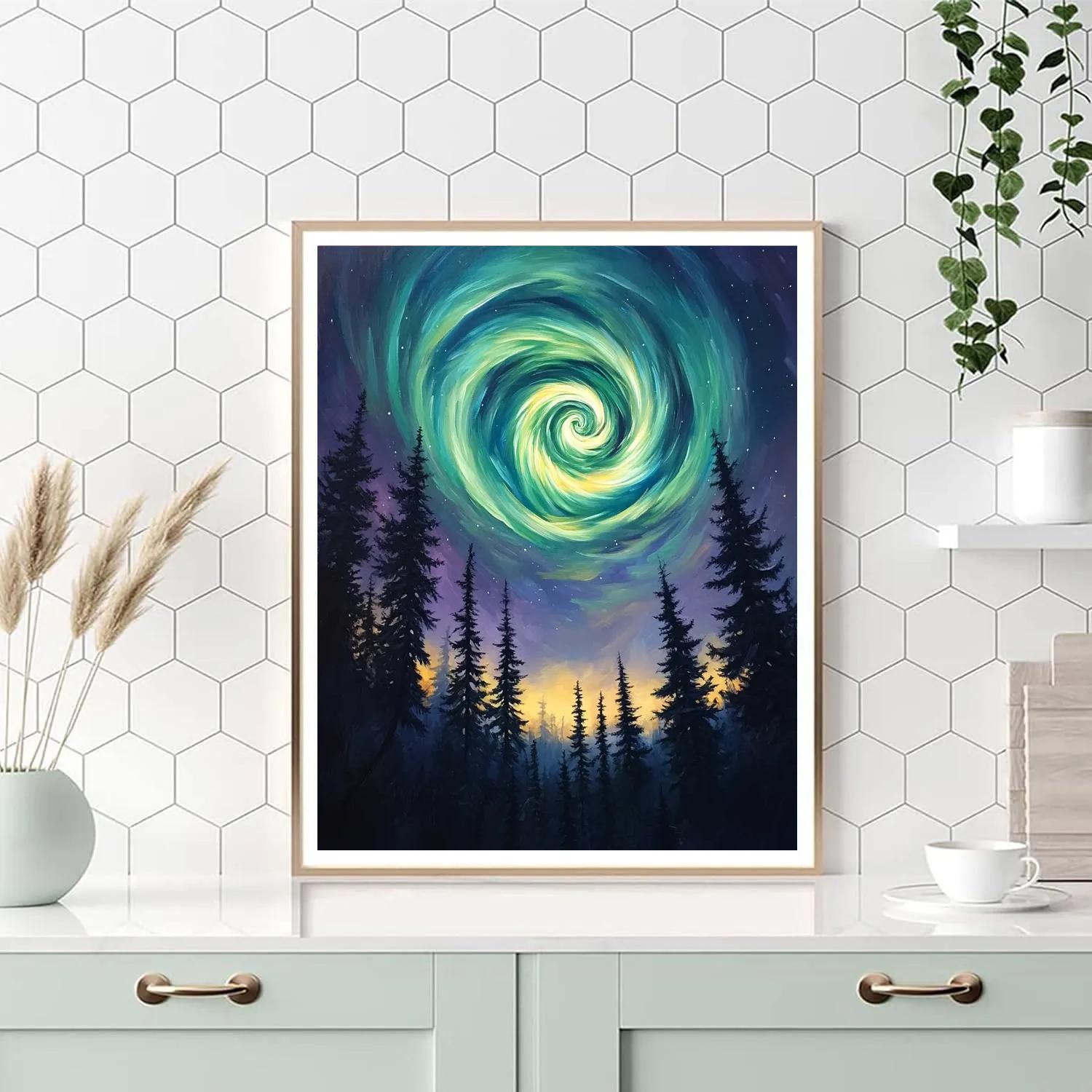 Edvard Munch Inspired Aurora Vortex Over Pine Silence Paint by numbers kits