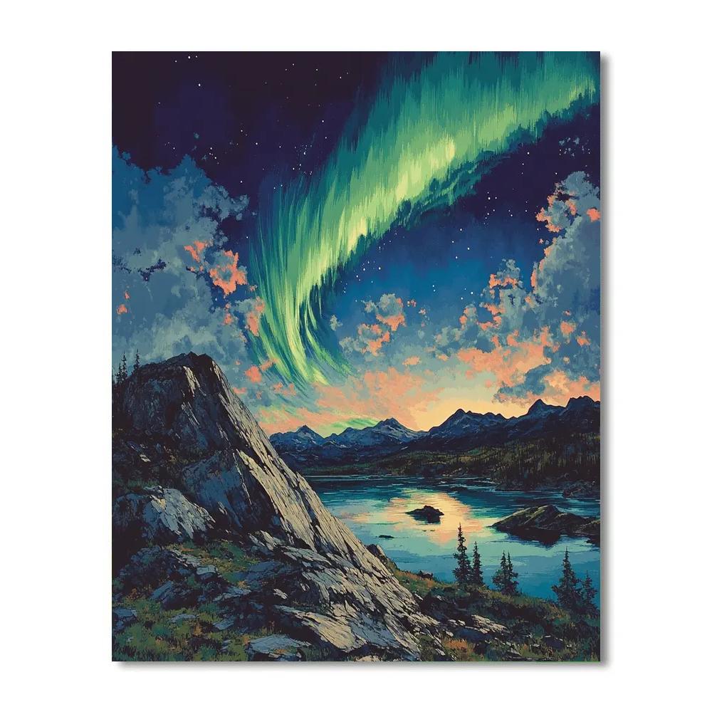 Frederick Varley Inspired Aurora Over Granite Ridge Paint by numbers art