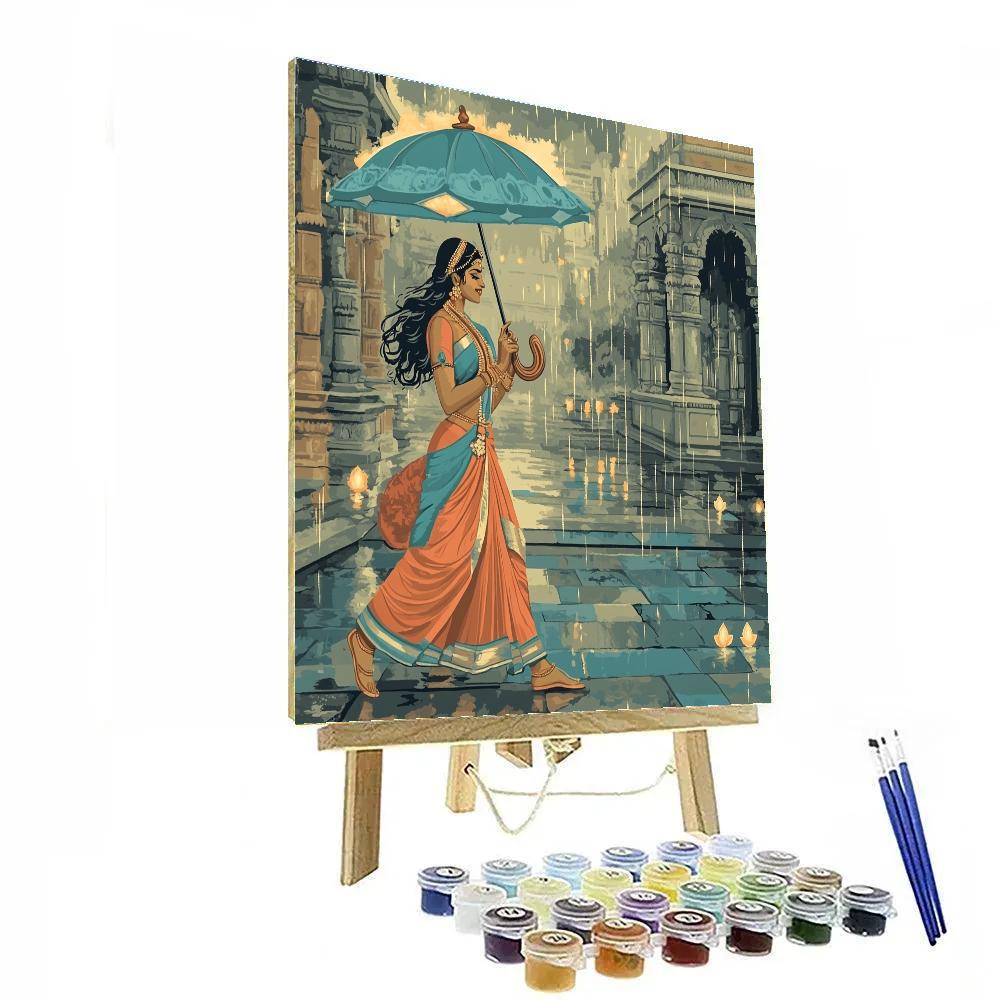 Parvati Rain Festival Under Lotus Umbrella Paint by numbers art