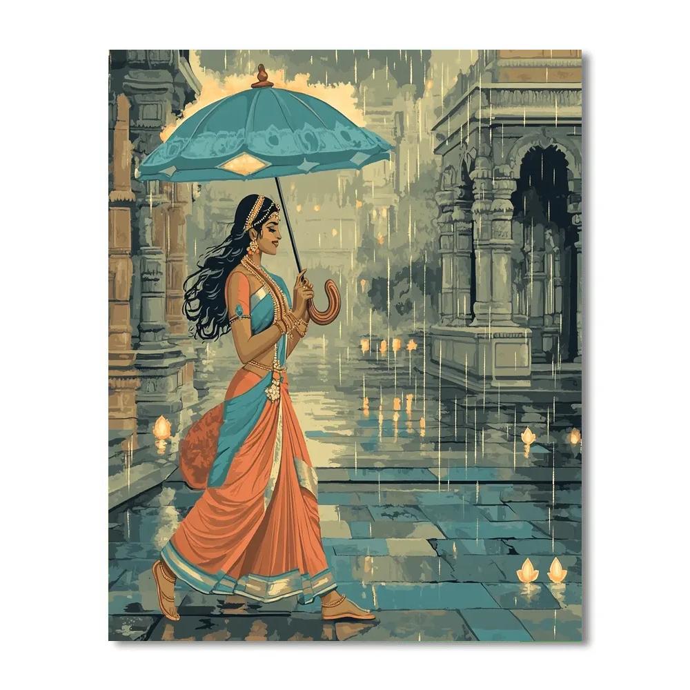 Parvati Rain Festival Under Lotus Umbrella Paint by numbers art