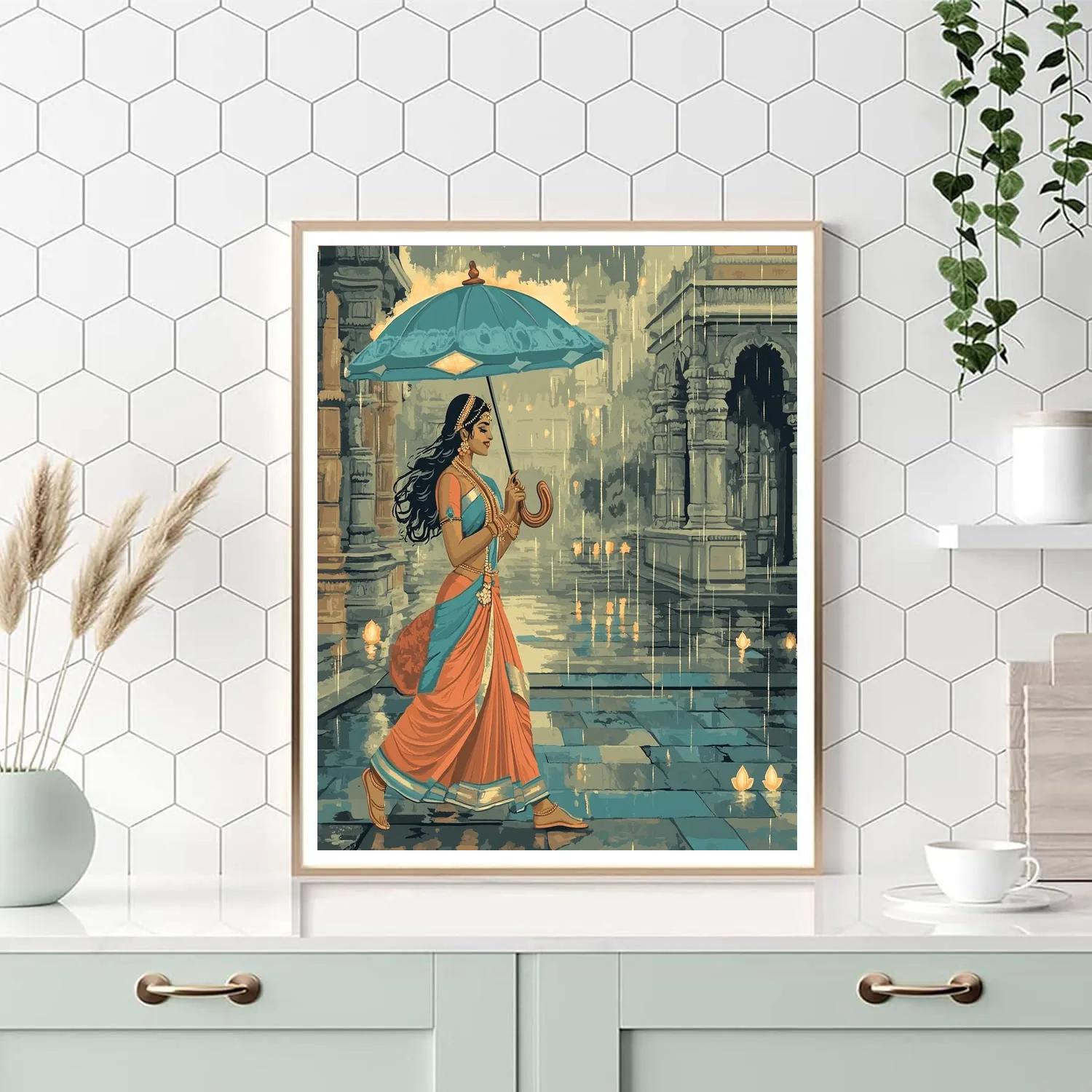 Parvati Rain Festival Under Lotus Umbrella Paint by numbers art