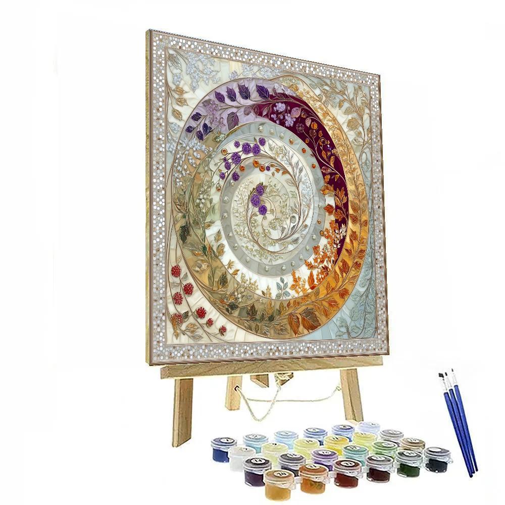 Alphonse Mucha Inspired Chrono Seasons Spiral Tapestry Paint by numbers art
