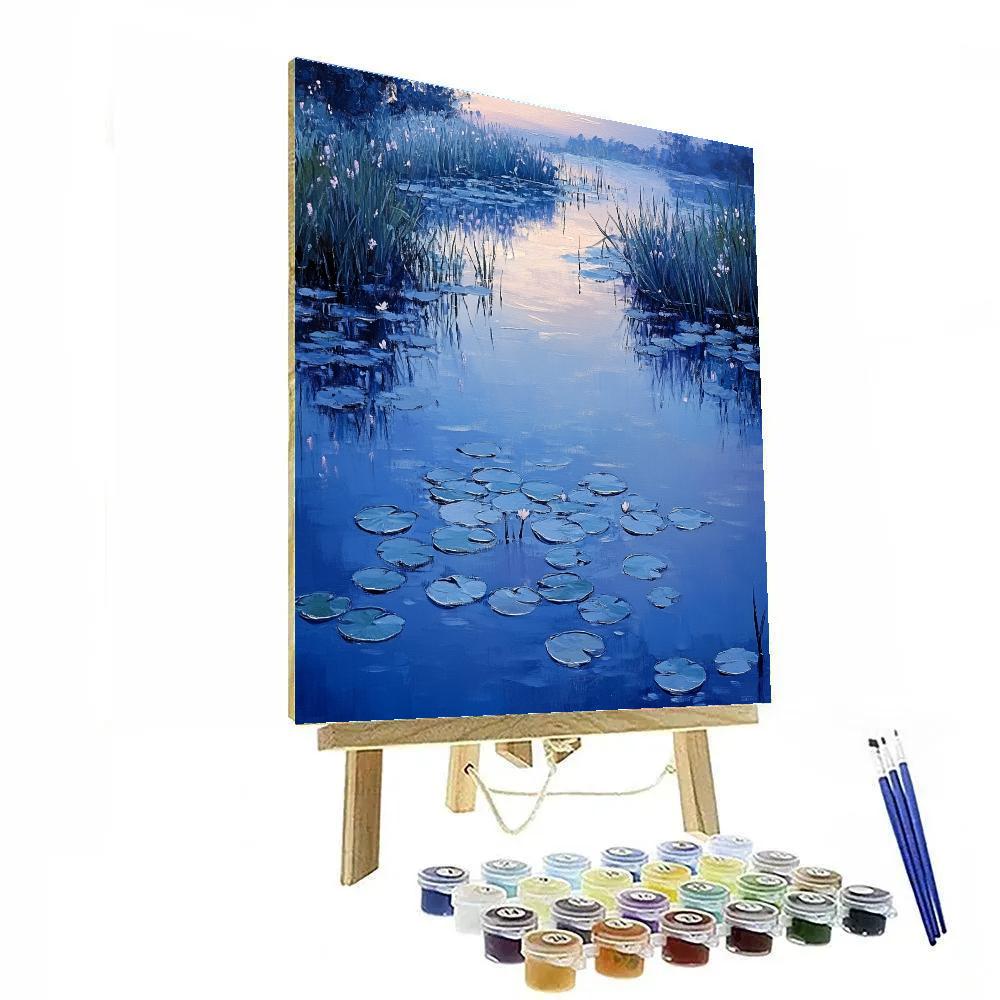 Claude Monet Inspired Frosted Waterlilies At Blue Hour Painting by numbers kit