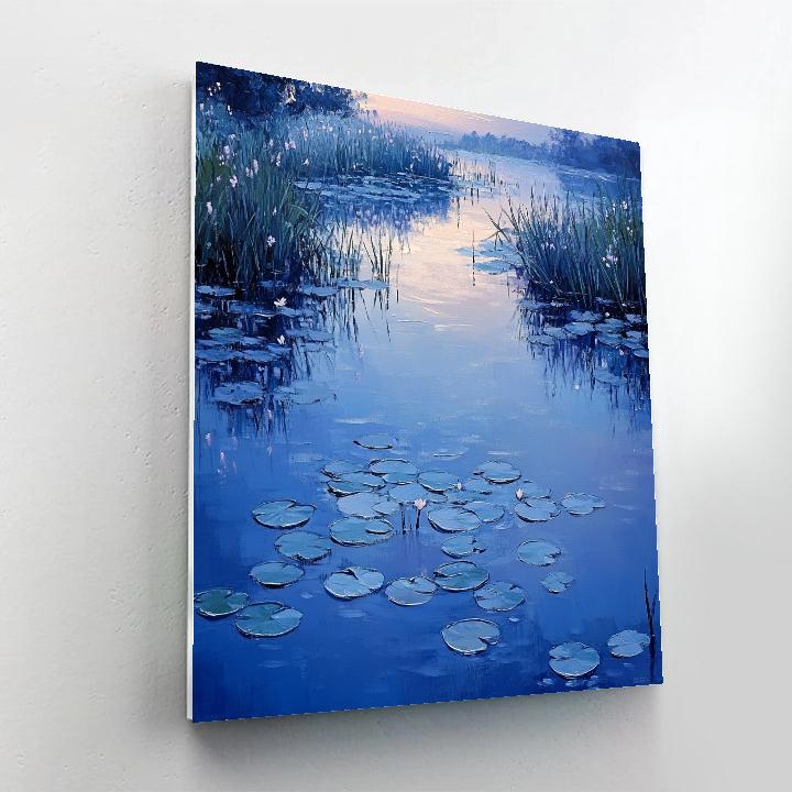 Claude Monet Inspired Frosted Waterlilies At Blue Hour Painting by numbers kit