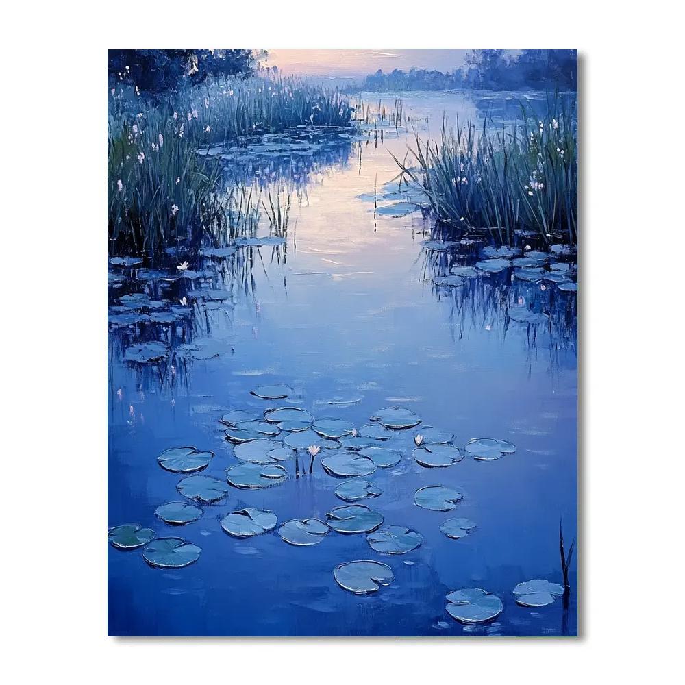 Claude Monet Inspired Frosted Waterlilies At Blue Hour Painting by numbers kit
